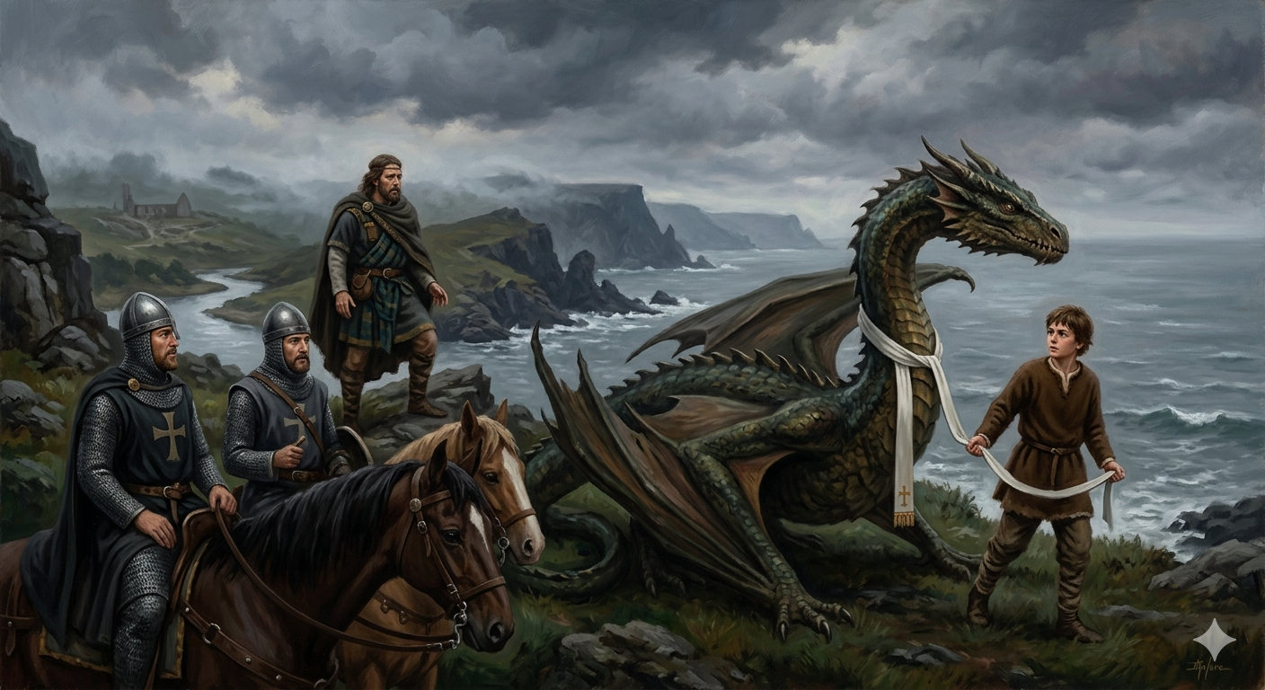Saint Riok terrassant le dragon, légende bretonne, Pays Pagan